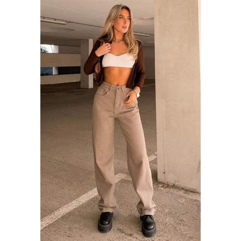 Mad Girls Beige Palazzo Jeans Mg1247 - Bej