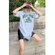 Women Printed Oversize Gray T-Shirt MG1226 - Gri