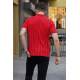 Men Striped Red Polo T-Shirt 5879 - Kırmızı