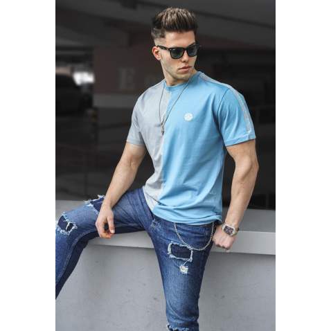 Madmext Men Printed Blue T-shirt 5398 - Mavi