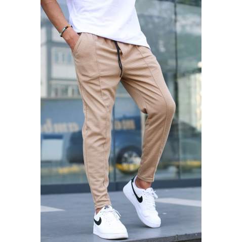 Men Striped Camel Sweatpants - Camel