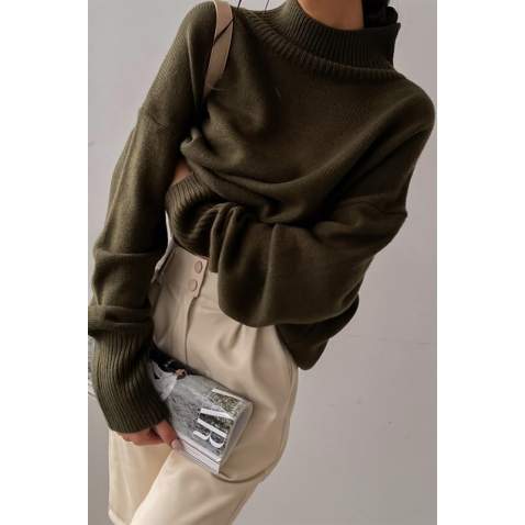 Mad Girls Turtleneck Khaki Sweater MG1252 - Haki