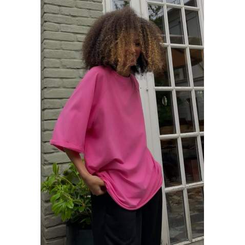 Mad Girls Oversize Fuchsia T-shirt MG1354 - Fuşya