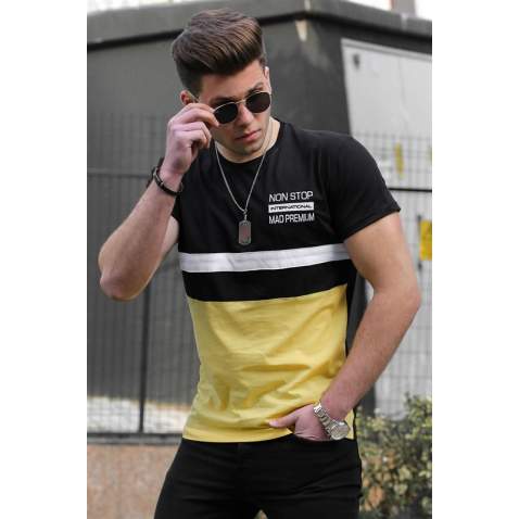 Madmext Yellow Two-Tone Printed T-shirt for Men 4455 - Sarı