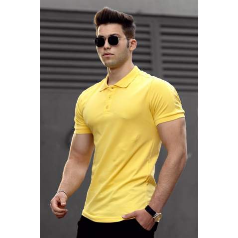 Madmext Yellow Striped Detailed Polo T-shirt 4585 - Sarı