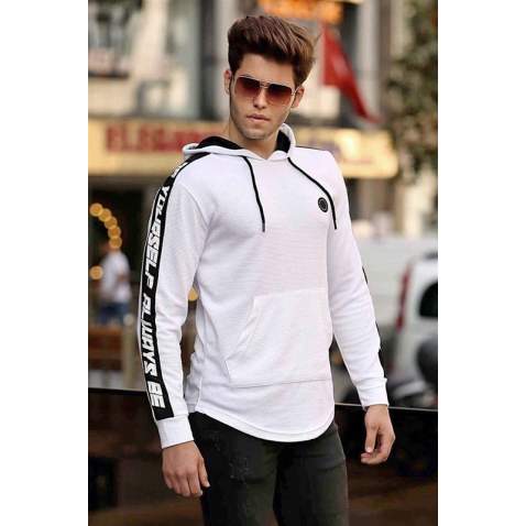 Madmext White Striped Hoodie 4170 - Beyaz