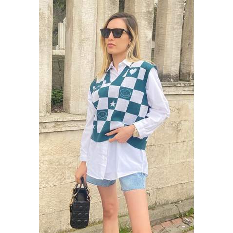 Women Designed Petrol Green Sweater - Petrol yeşili