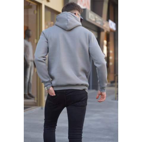 Smoke Gray Printed Hoodie Sweatshirt 5898 - Füme