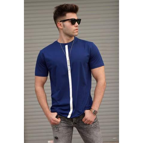 Madmext Men Printed Navy Blue T-shirt 5378 - Lacivert