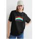 Women Printed Oversize Black T-Shirt MG808 - Siyah