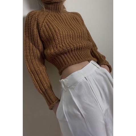 Mad Girls Brown Turtleneck Women Jumper MG774 - Kahverengi