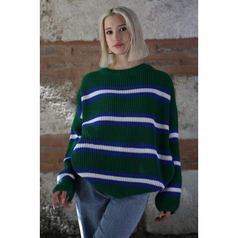 Green Striped Knitted Sweater MG1244 - Yeşil