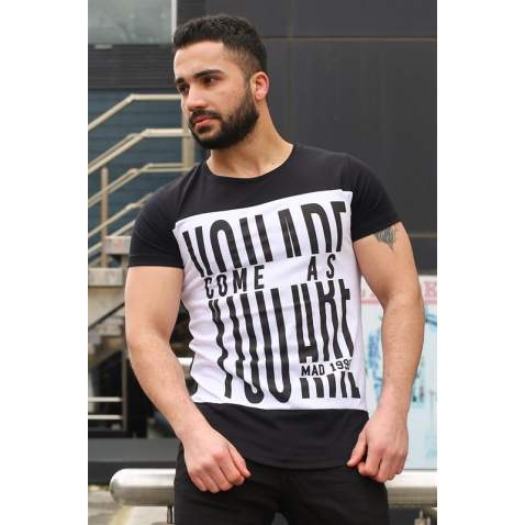 Madmext Black Printed T-shirt for Men 3001 - Siyah