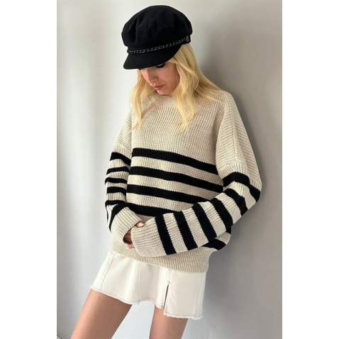 Beige Striped Sweater MG1258 - Bej