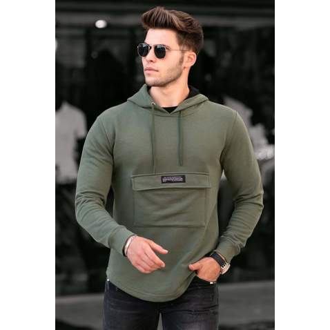 Madmext Khaki Pocket Detailed Hoodie 4693 - Haki