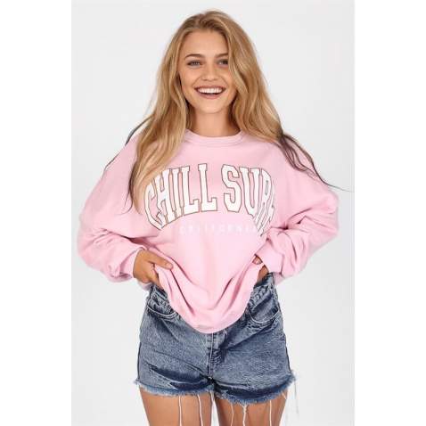 Mad Girls Printed Pink Sweatshirt Mg1204 - Pembe