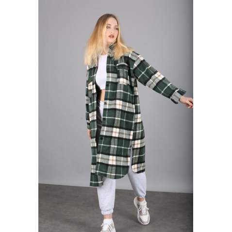 Mad Girls Green Plaid Coat MG1234 - Yeşil