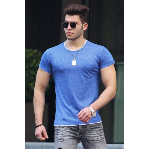 Madmext Blue T-shirt with Pocket for Men 4446 - Saks