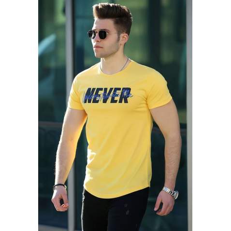 Madmext Yellow Printed T-shirt for Men 4477 - Sarı