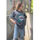 Women Printed Oversize Smoke Gray T-Shirt - Füme