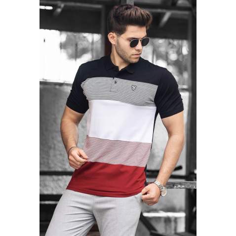 Men Color Block Black Polo T-Shirt 9280 - Siyah