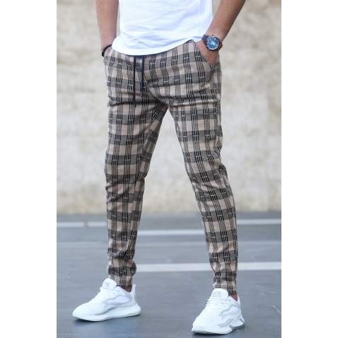 Madmext Men Beige Patterned Sweatpants 5435 - Bej