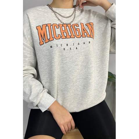 Mad Girls Printed Gray Sweatshirt MG785 - Gri