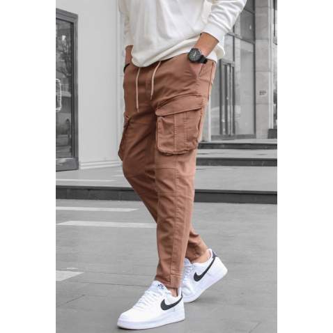 Slim Fit Brown Cargo Trousers For Men 5714 - Kahverengi