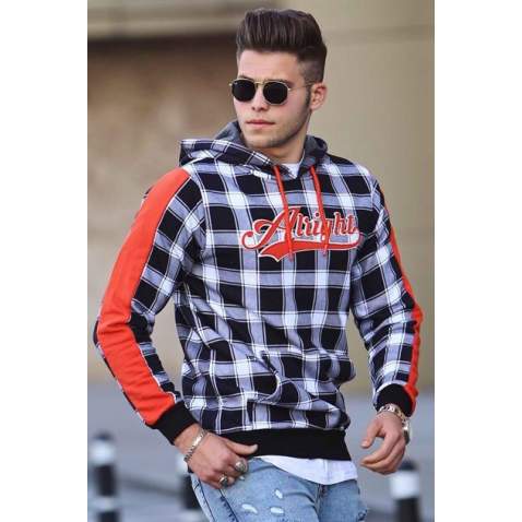 Madmext Men Checkered White Sweatshirt 2843 - Beyaz