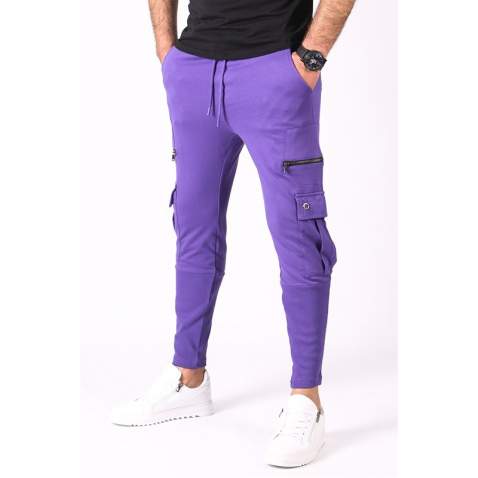 Madmext Purple Zipper Detailed Sweatpants 2937 - Mor