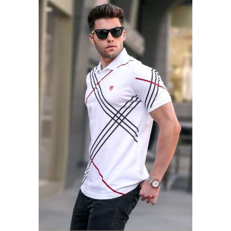 Men Designed White Polo T-Shirt 5870 - Beyaz