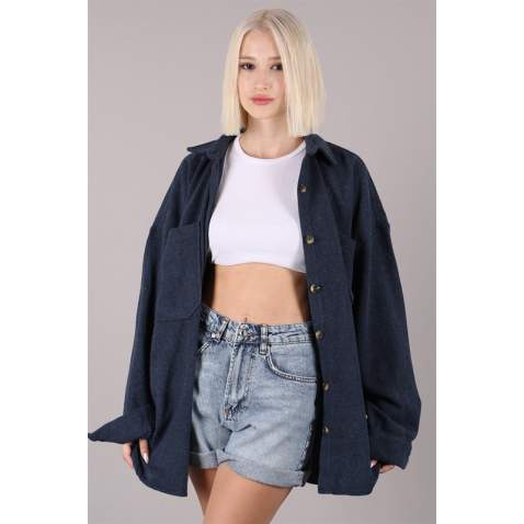 Navy Blue Oversized Overshirt MG1562 - Lacivert