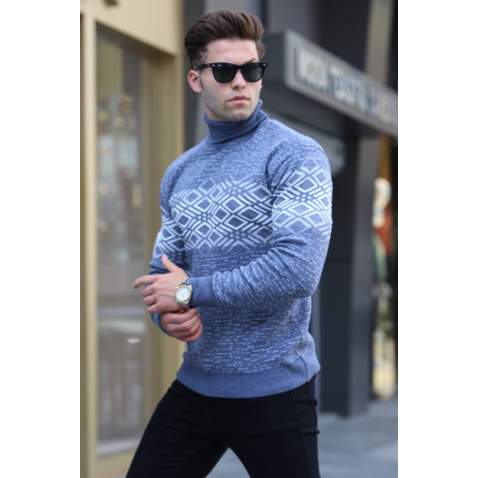 Royal Blue Turtleneck Knitwear Sweater 5970 - Havacı mavi