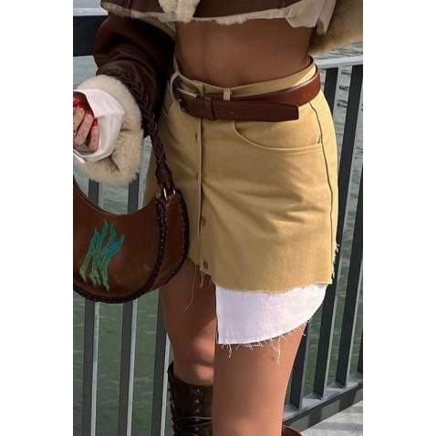 Women Beige Basic Mini Skirt - Bej