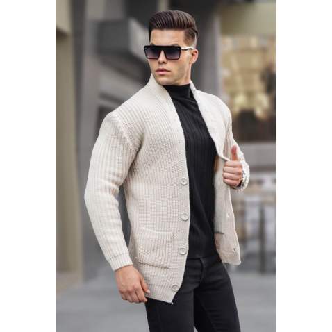 Stone Gray Basic Knitted Cardigan 5997 - Taş rengi