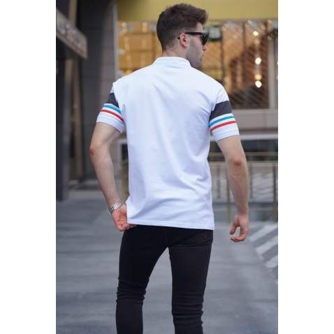 Striped White Polo T-Shirt 5877 - Beyaz