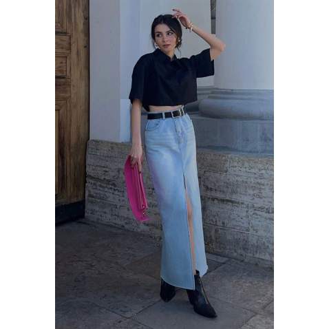 Ice Blue Jeans Skirt MG1558 - Buz mavisi