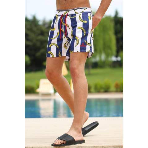 Madmext Navy Blue Patterned Swim Wear Short 2376 - Lacivert