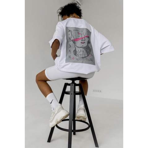 Women Printed Oversize White T-Shirt MG1491 - Beyaz