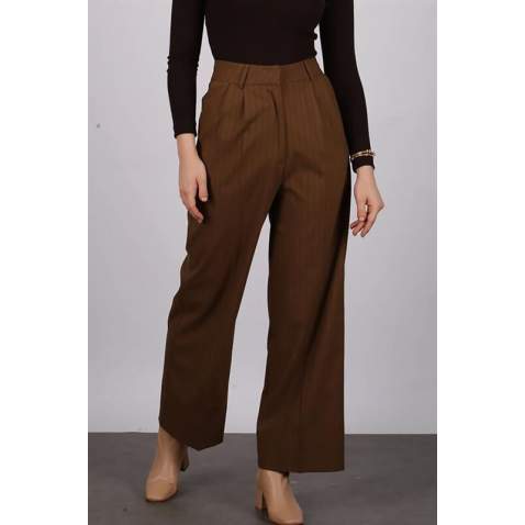 Mad Girls Striped Brown Palazzo Pants MG1332 - Kahverengi