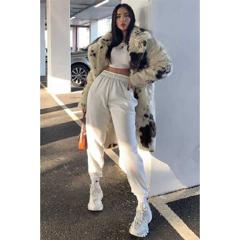 Mad Girls Oversize Elastic Cuffed White Sweatpants MG324 - Beyaz