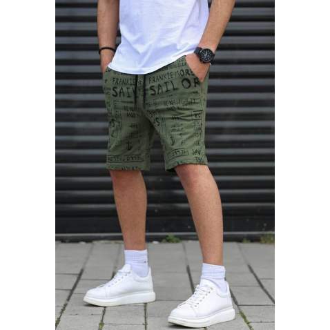 Madmext Men Printed Khaki Capri Shorts 2408 - Haki