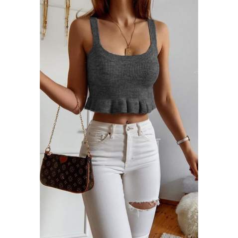 Mad Girls Knitwear Anthracite Crop Top MG1007 - Antrasit