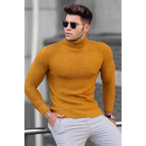 Madmext Mustard Patterned Turtleneck Jumper 4689 - Hardal