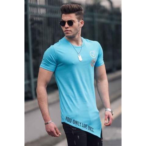 Madmext Blue Asymmetric T-shirt For Men 5665 - Mavi