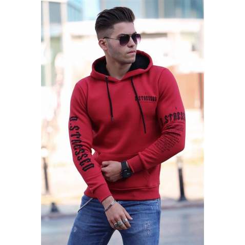 Madmext Bordo Baskılı Kapşonlu Sweatshirt 4392 - Bordo