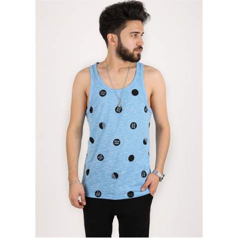 Madmext Men Printed Blue Vest 2303 - Mavi