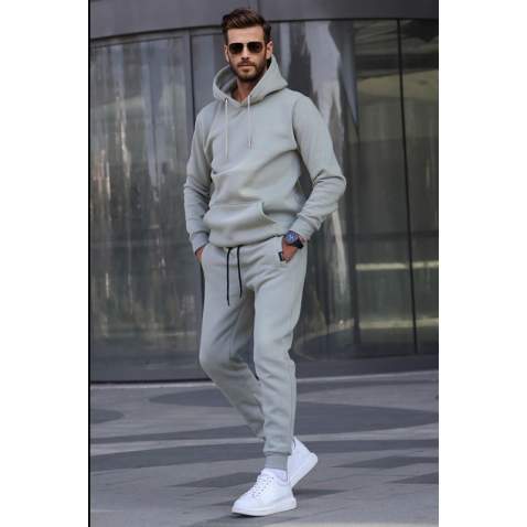 Mist Green Hoodie Basic Tracksuit 5905 - Yağ yeşili