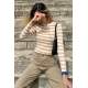 Women Crewneck Camel Striped Sweater - Camel