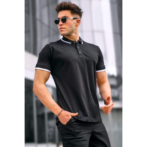 Men Basic Black Polo T-Shirt - Siyah